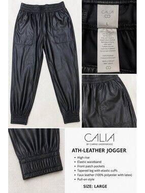 CALIA Ath-Leather Faux Leather High Rise Jogger Pants Black Size Large L